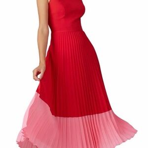 Aidan by Aidan Mattox Red and Pink Midi Dress Halter neck